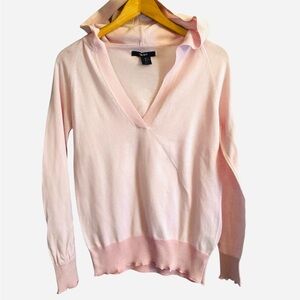 GANT Cashmere Blend Sweater Hoodie  Baby Pink V-Neck Lightweight Knit Preppy